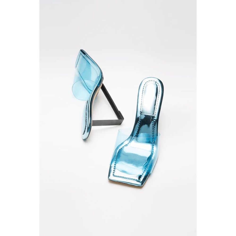 GOOD AMERICAN CINDER-F*CKING-RELLA SQUARE TOE MULES BLUE004 US 9.5 $189
